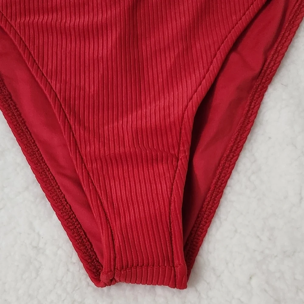 New!Frankie's Bikinis Enzo  Ribbed  Cheeky Bikini Bottom‎ Crimson